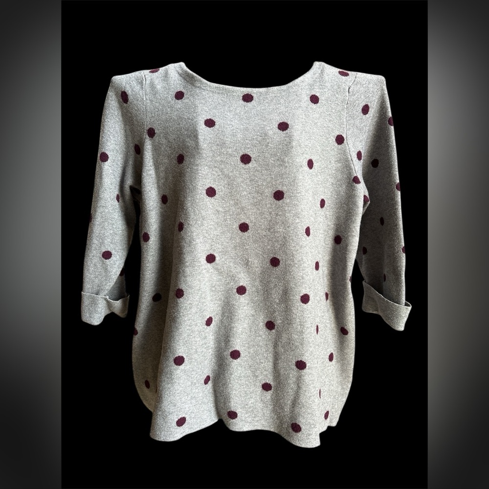 Arabella & Addison Gray Polka Dot Sweater‎ 2X Roll Tab Sleeve 3/4 Length EUC